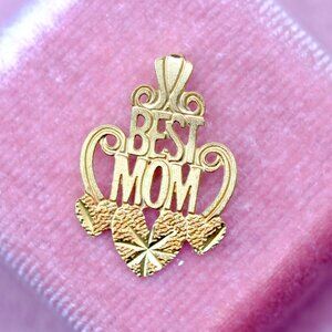 14K Yellow Gold Real Gold BEST MOM Pendant Perfect Birthday Gift for MOMS